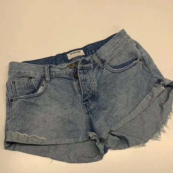 One Teaspoon Bandits Denim Jean Shorts Button Fly Twisted Distressed Blue 28 - Picture 1 of 10